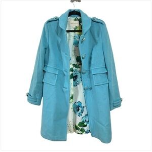 Banana Republic Wool Blend Pea Coat Turquoise Retro Mid Length L Floral Lined